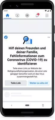 Facebook versendet Mitteilung bei Coronavirus-Falschinformation