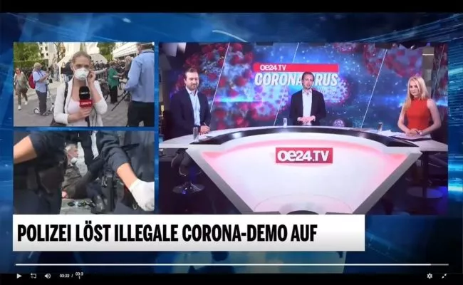 oe24.tv war bei der illegalen Corona-Demo in Wien live dabei