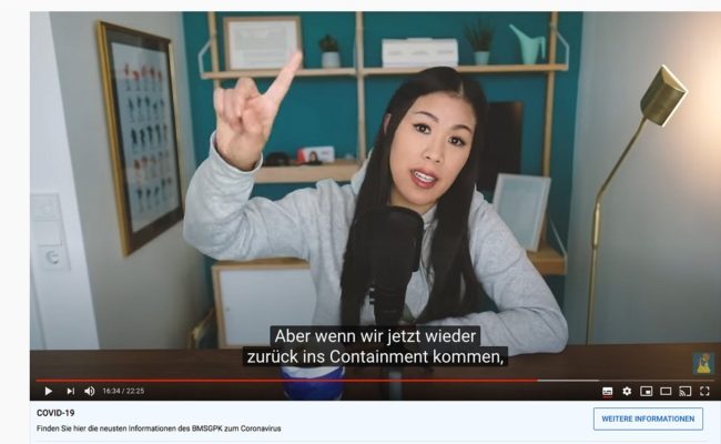 Werbeschaltung mit Link zum Sozialministerium unter Corona-Videos von Mai Thi Nguyen-Kim