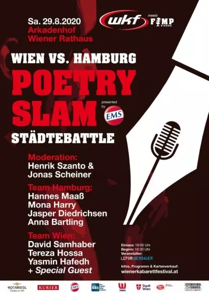 Beim Poetry Slam im Wiener Rathaus treten Teams aus Hamburg und Wien gegeneinander an