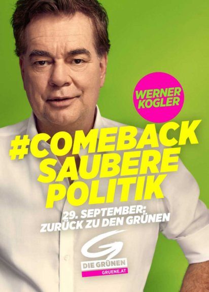 Wahlkampfsujet der Grünen für die Nationalratswahl in Österreich 2019 mit Spitzenkandidat Werner Kogler