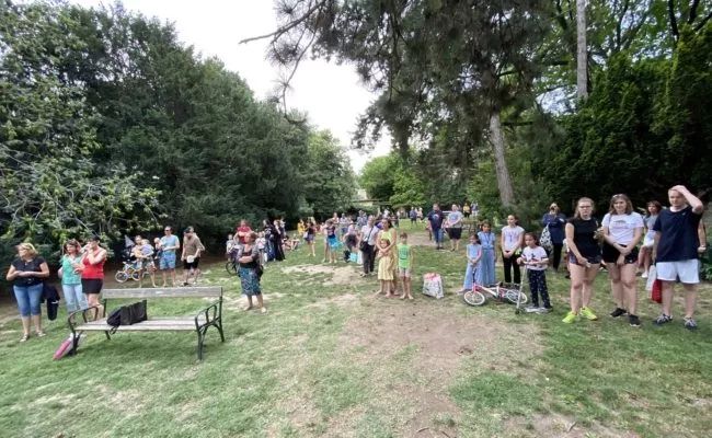 Zuschauer mit Respektabstand beim Konzert von Wir4 im Park