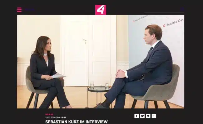 Interview von Puls 4 Journalistin Alexandra Wachter mit Kanzler Sebastian Kurz