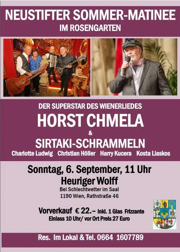 Neustifter Sonntags-Matinee mit Horst Chmela und Sirtaki-Schrammeln am 6. September 2020 beim Heuriger Wolff