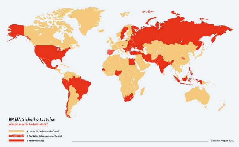 Aktuelle Reisewarnungen in Bezug auf Covid-19 Grafik