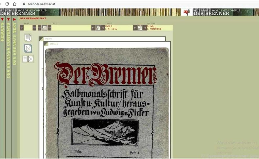 "Der Brenner" wurde digitalisiert, transkribiert und von der ÖAW ins Netz gestellt