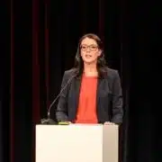 SRF Direktorin Nathalie Wappler im Rahmen einer Personalinformation via Livestream