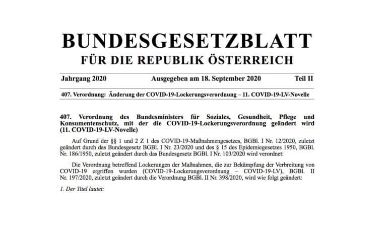 COVID-19-Lockerungsverordnung vom 18. September 2020