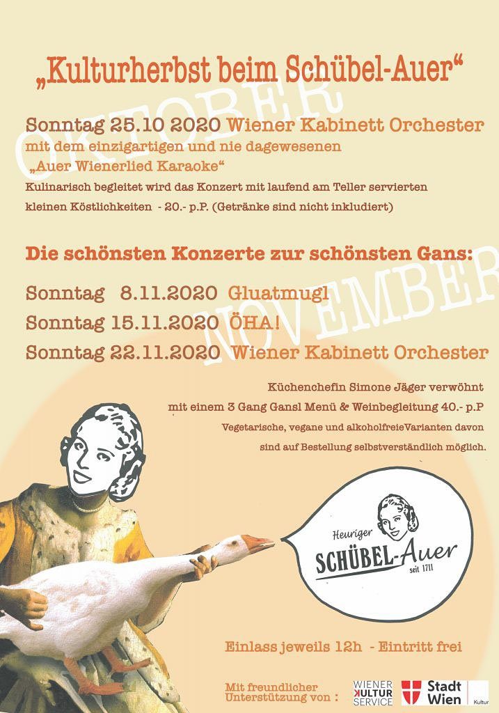 Konzerte mit Wienerliedern beim Heurigen Schübel-Auer unter dem Motto "Kulturherbst"