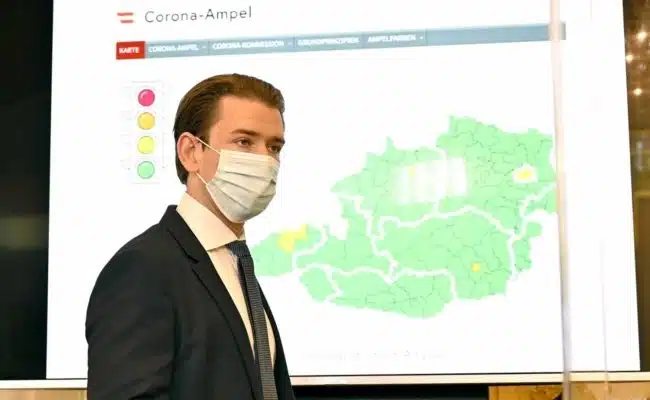 Bundeskanzler Sebastian Kurz (ÖVP) anlässlich einer PK zum Start der Corona-Ampel