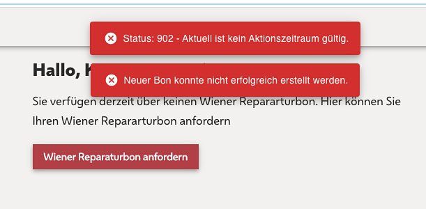 Stadt Wien Konto Anmeldeformular für Reparaturbon unter https://mein.wien.gv.at/