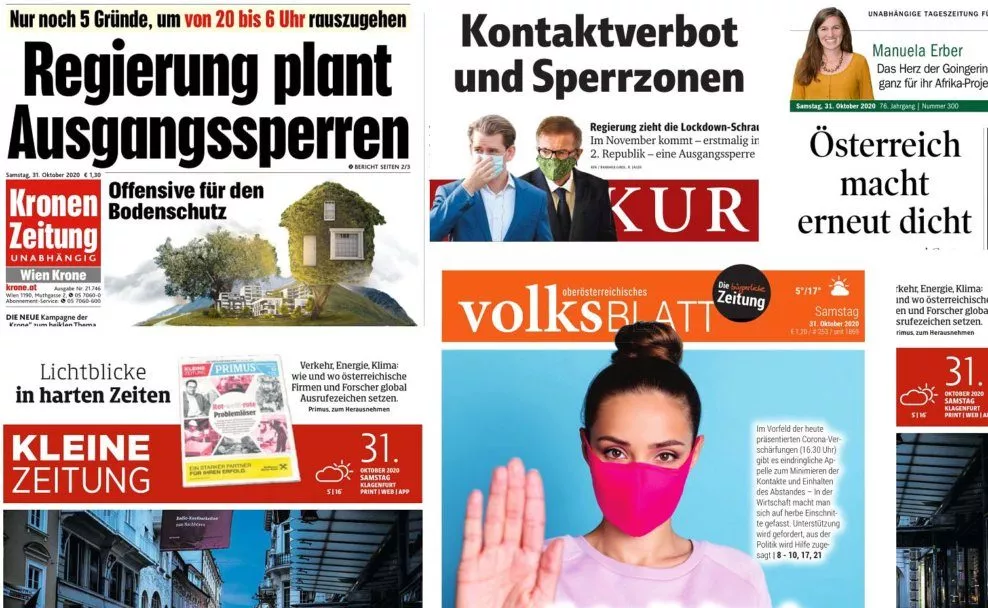 Titelseiten Österreichische Tageszeitungen vom 31. Oktober