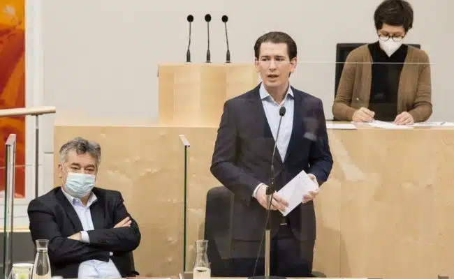 Bundeskanzler Sebastian Kurz (ÖVP), Vizekanzler Werner Kogler (Grüne)