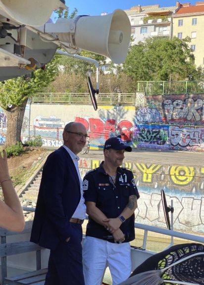 DDSG Geschäftsführer Wolfgang Hanreich und Graffiti-Experte Patrick Hackermüller