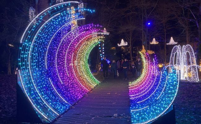 Lichtinszenierung am Rundweg des Lichterpark Wien