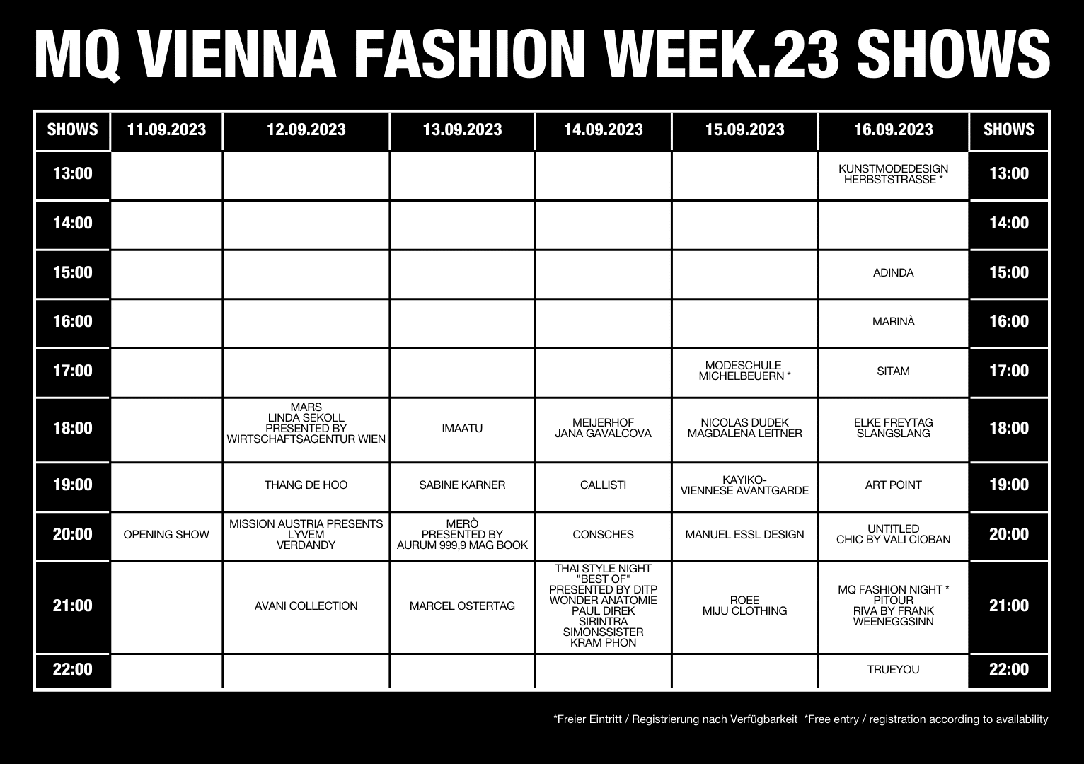 Vienna Fashion Week 23 Showplan