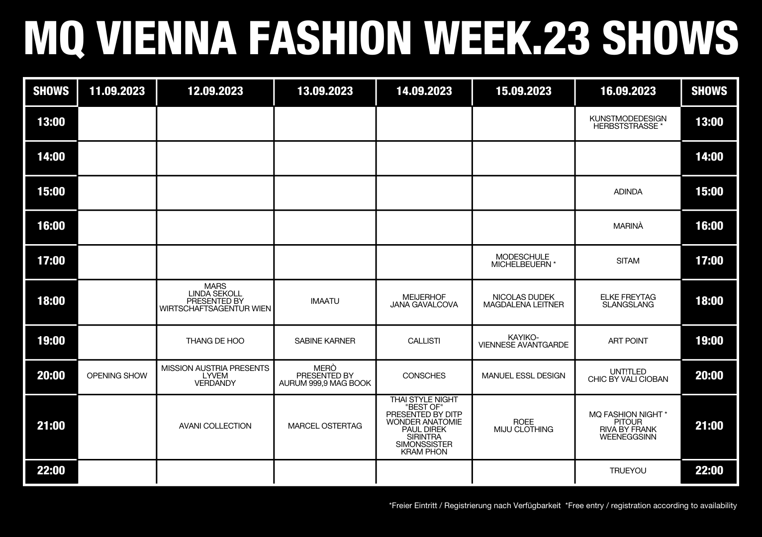 Vienna Fashion Week 23 Showplan