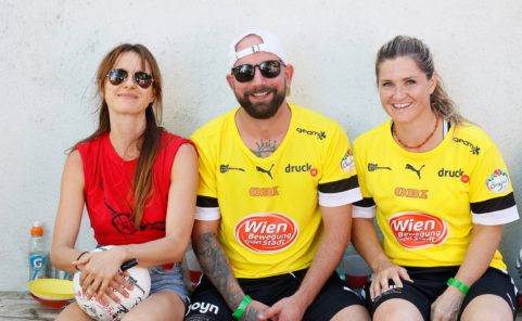 Irena Blagojevic, Christopher Seiler und Lizz Görgl beim Band Fussball Cup 2023.