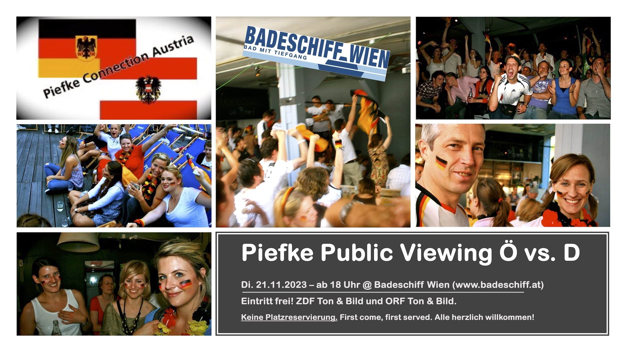 Flyer Piefke Public Viewing Badeschiff | © Weichert Piefke Public Viewing auf dem Badeschiff das Duell Österreich gegen Deutschland am 21.11.2023.