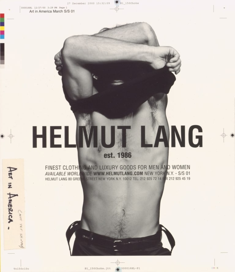 Helmut Lang, Probedruck einer Werbeanzeige für die Zeitschrift Art in America