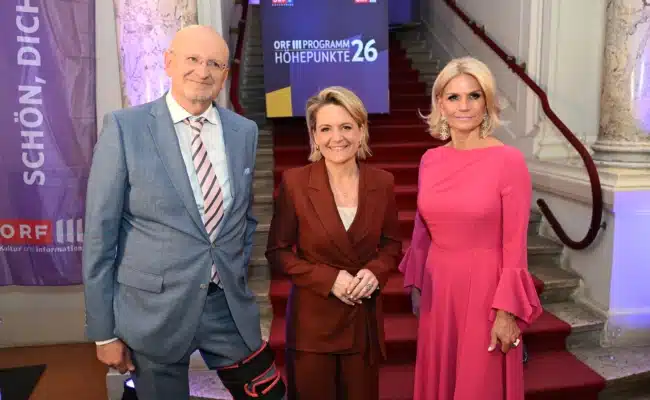 Peter Schöber, Stefanie Groiss-Horowitz und Kathrin Zierhut-Kunz beim ORF-III-Jubiläum