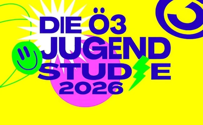 Grafik zum Start der Ö3-Jugendstudie 2026 mit Schriftzug Die Ö3 Jugendstudie 2026