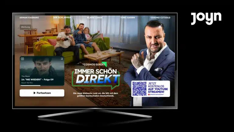Werbesujet der neuen Pause-Ad auf Joyn mit Connected-TV-Werbung während pausierter Streaming-Inhalte