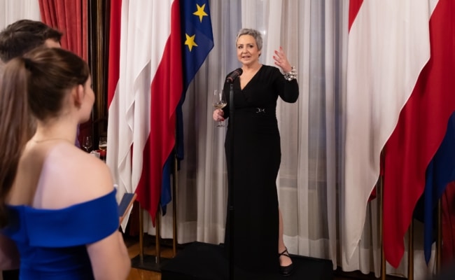 Concordia-Generalsekretärin Daniela Kraus bei einer Ansprache im Wiener Rathaus.