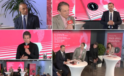 Podiumsdiskussion und Vortrag bei Buchpräsentation von Clemens Pig mit Panelteilnehmern in Wien