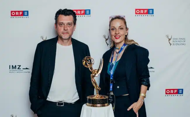 Schauspieler Hary Prinz und Schauspielerin Lilian Klebow beim Empfang zur Semifinaljurierung der International Emmy Awards im Unteren Belvedere in Wien