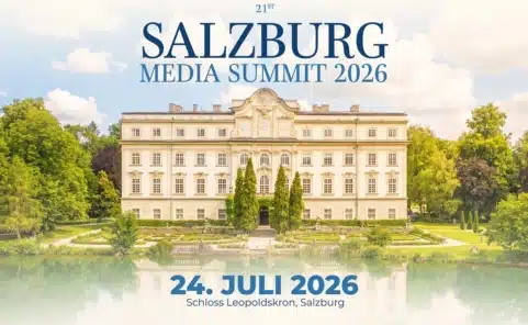 Schloss Leopoldskron in Salzburg mit Ankündigung des Salzburg Media Summit 2026.