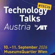 Werbegrafik der Technology Talks Austria 2026 mit Termin 10. bis 11. September 2026 im MuseumsQuartier Wien.