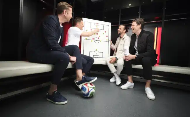 Marc Janko, Florian Klein, Martin Harnik und Sebastian Prödl beim Media Day von ServusTV zur Fußball-WM 2026.