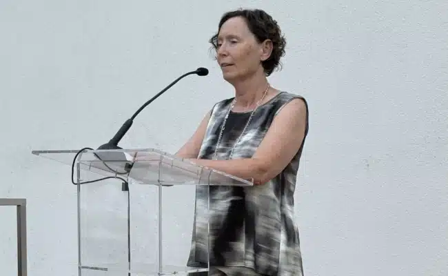 Renate Landstetter bei der Eröffnung ALBERTINA-Geschäftsführerin Renate Landstetter bei ihrer Ansprache zu „Donated with Love“