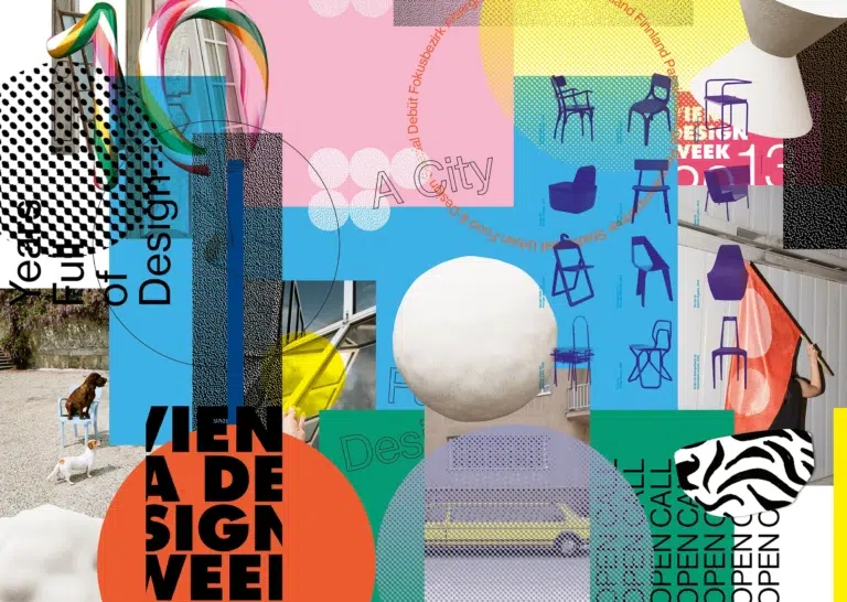 Plakatgestaltung von Bueronardin zur Vienna Design Week, präsentiert im Rahmen der MAK-Ausstellung.
